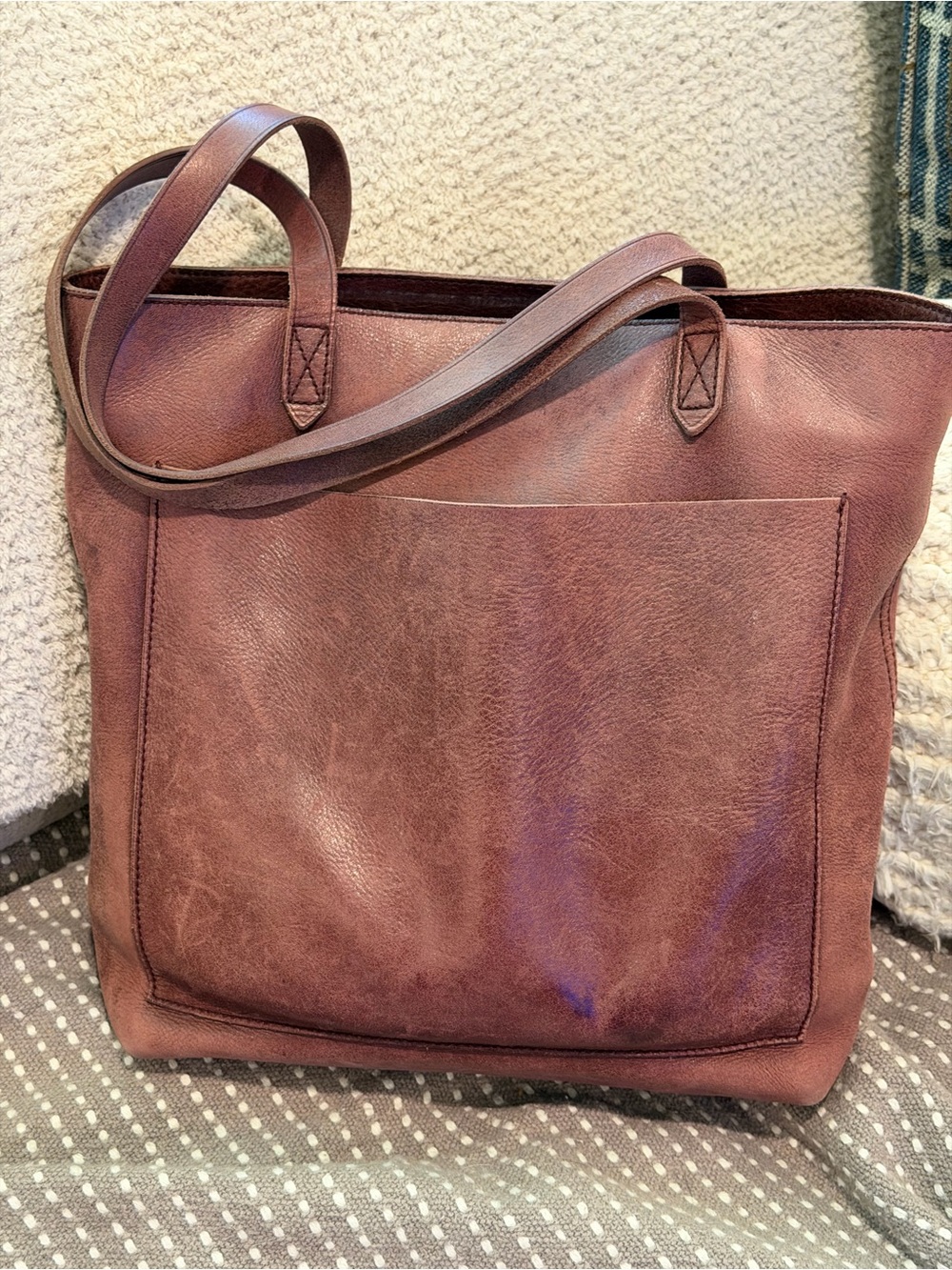 Madewell Distressed Leather Tote in Chestnut Brown